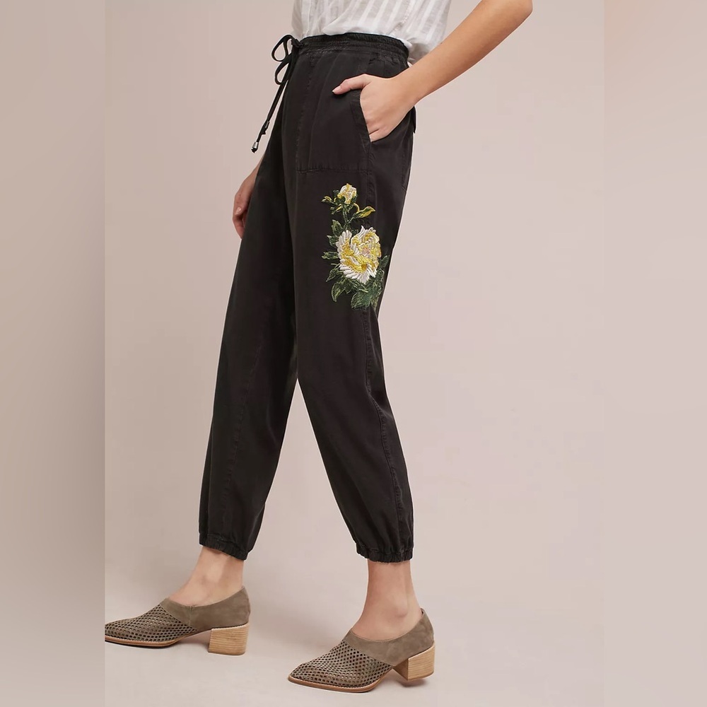 Anthropologie Floral Embroidered Boho Utility Joggers , Size Small